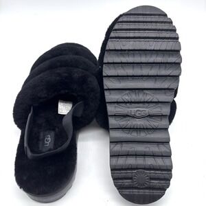 NEW Ugg Fluff Yeah Womens US 10 Black Logo Slippers Slingbacks